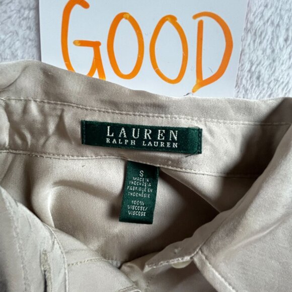 Lauren Ralph Lauren Womens Beige Long-Sleeve Button-Up Shirt Blouse Small Casual - Picture 3 of 7